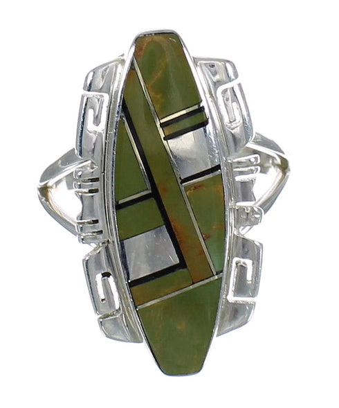 Southwest Silver Turquoise And Jet Inlay Ring Size 5-1/4 AX82358